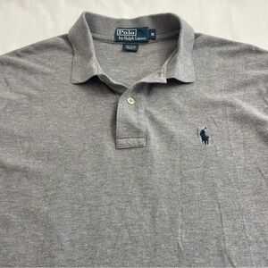 Ralph Lauren Polo Shirt Short Sleeve Grey 100% Cotton Navy Pony Men’s Medium